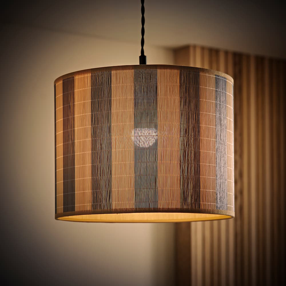 ValueLights Lori Blue Stripe Bamboo Ceiling Drum Lamp Shade Image 2