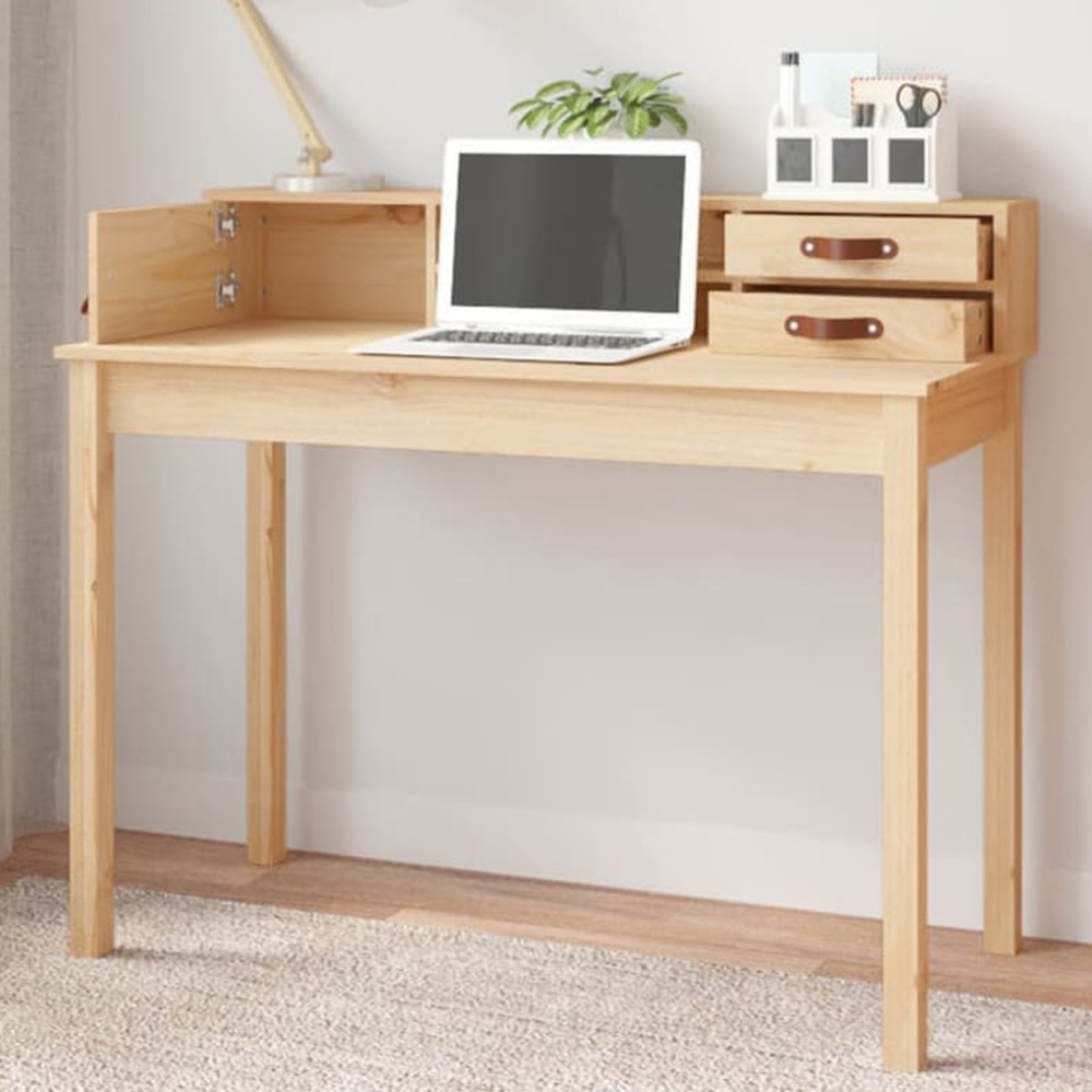 vidaXL Single Door 2 Drawer Single Shelf Office Desk Natural Brown Image 1