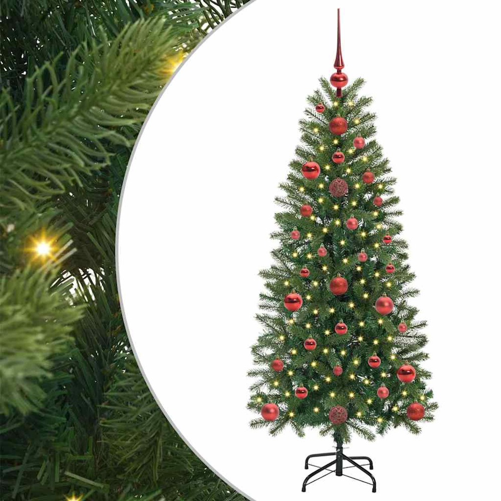 vidaXL Pre-Lit Red Baubles Green Artificial Christmas Tree 4ft Image 2