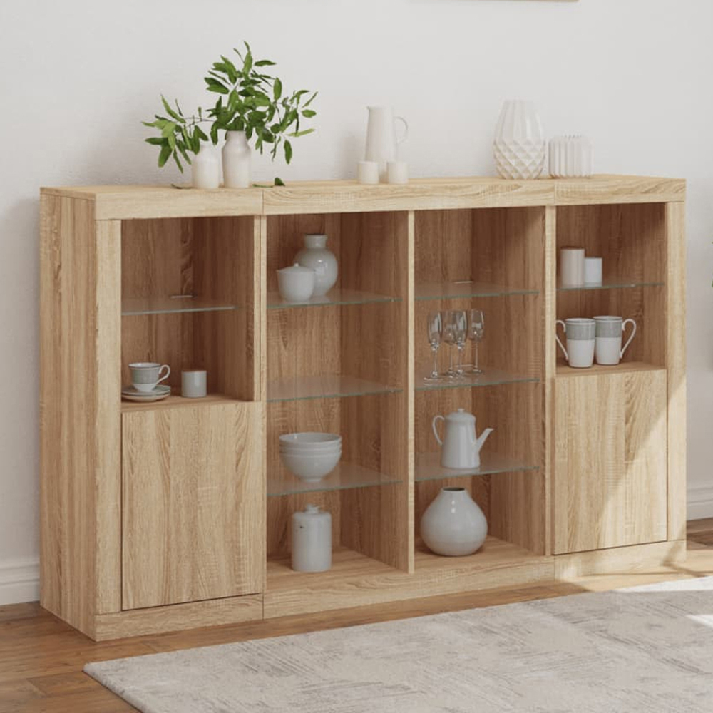 vidaXL 2 Door 12 Shelf Sonoma Oak LED Sideboard 3 Piece Image 1