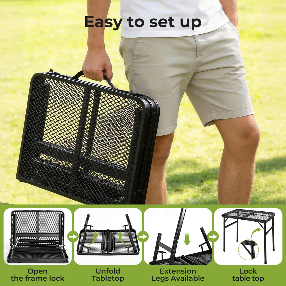 Levede Black Aluminium Adjustable Height Foldable Camping Table 90cm Image 4