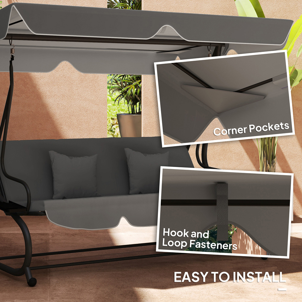 Outsunny 3 Seater Dark Grey Waterproof Garden Swing Canopy Replacement Image 5