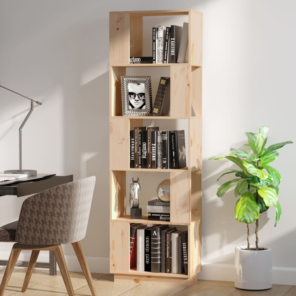 vidaXL 5 Shelf Natural Solid Pine Wood Tall Bookcase Image 1