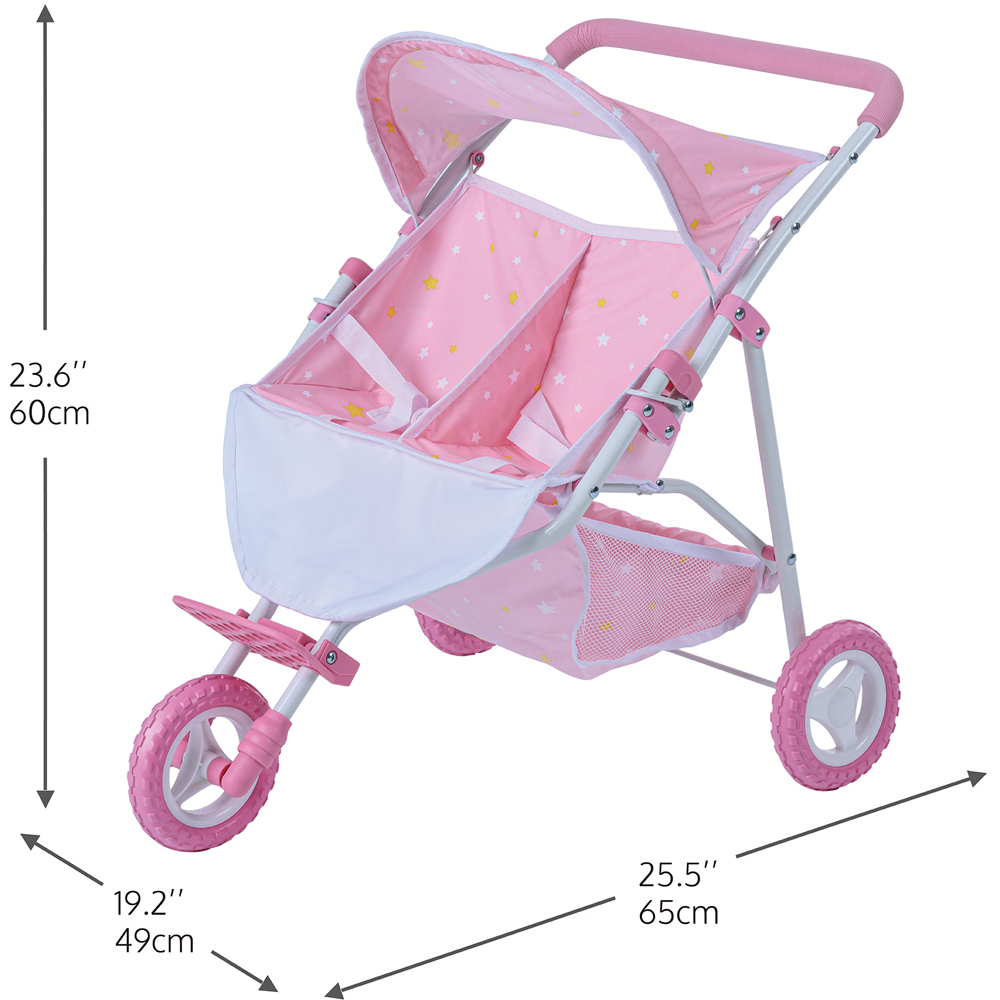 Teamson Kids Olivia's Little World Twinkle Stars Pink Twin Baby Doll Stroller Image 7