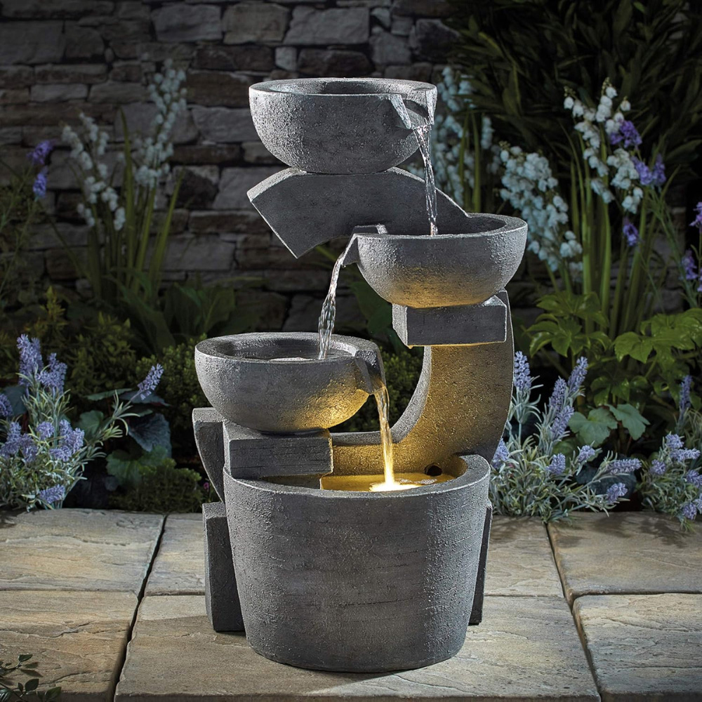 Serenity 4-Tier LED Sculpted Bowl Water Feature Image 2