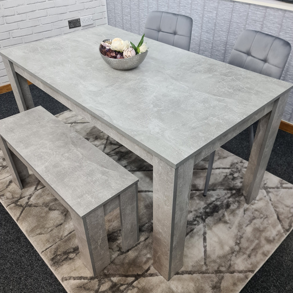 Portland Velvet 4 Seater Dining Set with Bench Stone Grey Image 6