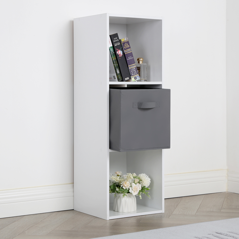 Jane 3 Shelf White Cube Storage Unit with Basket Image 7