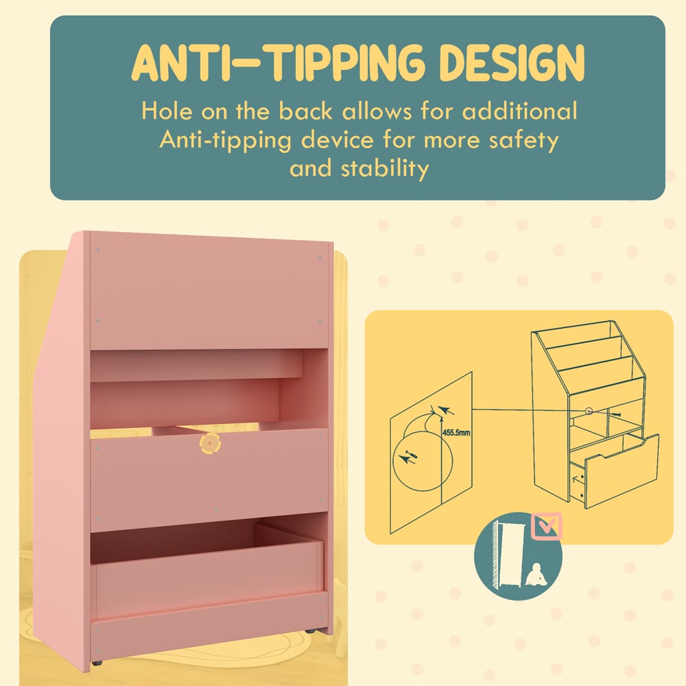 Tommy Toys Single Drawer 5 Shelf Pink Kids Bookcase and Toy Storage Unit Image 7
