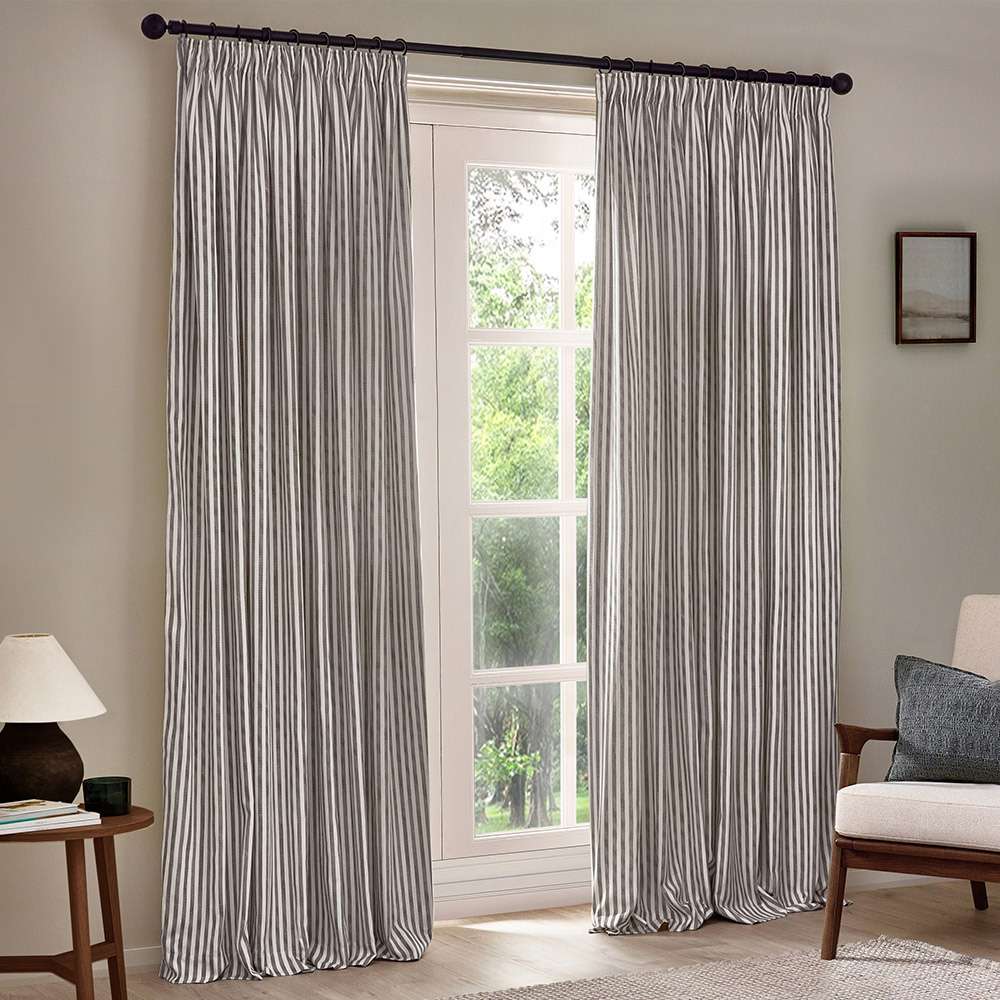 Yard Hebden Grey Striped Cotton Pencil Pleat Curtains 168 x 137cm Image 1