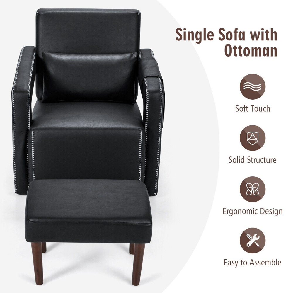 Costway Black Padded Accent Chair with Footstool Image 6
