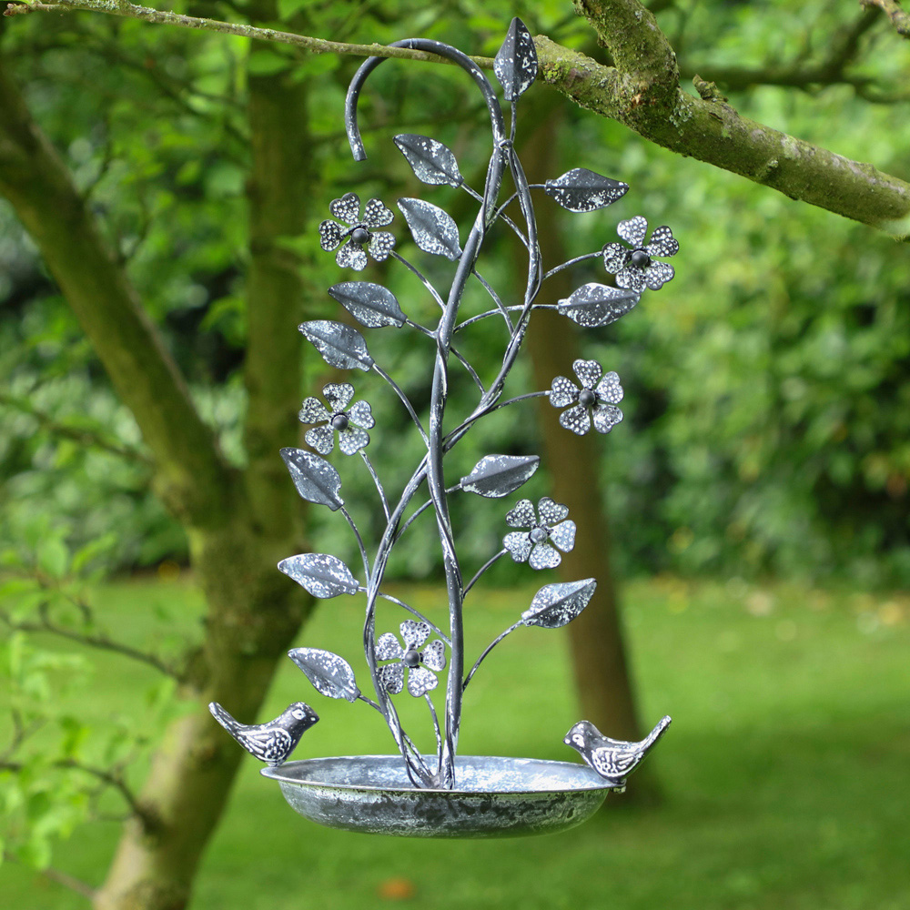 Dibor Dark Grey Ornate Shabby Chic Hanging Bird Bath and Feeder Image 2