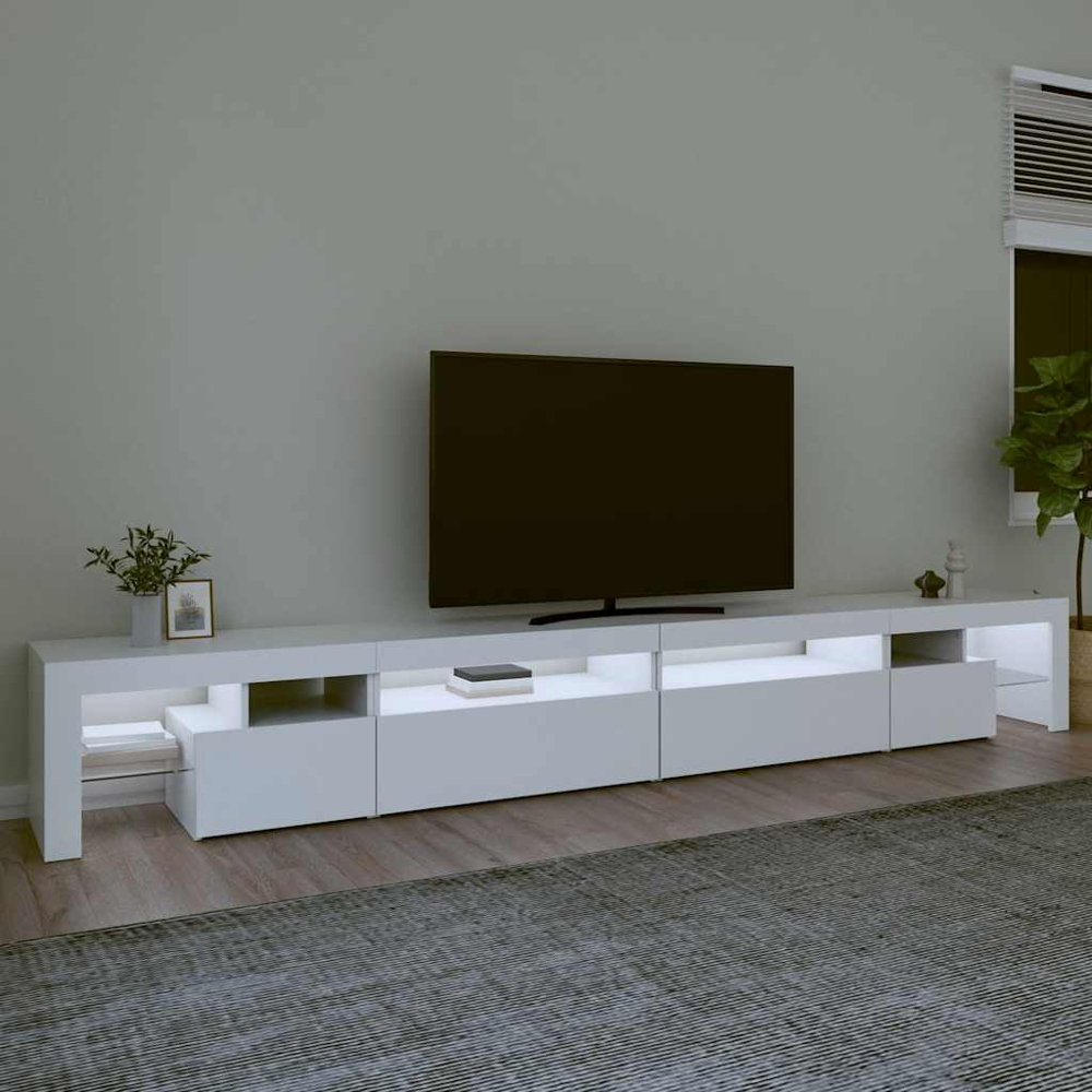 vidaXL 4 Door 6 Shelf White TV Cabinet with LED Lights Image 7