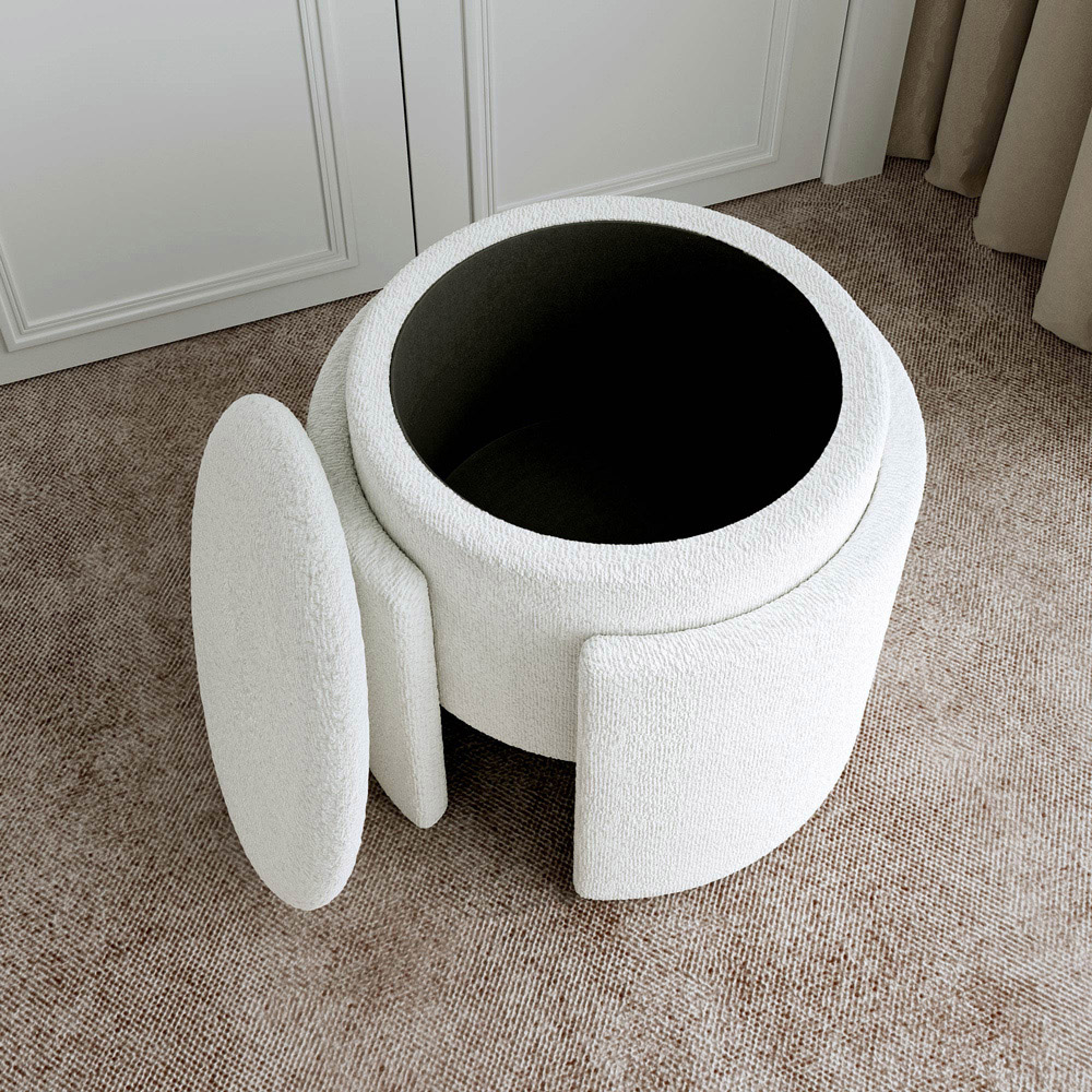 CARME Home Mabel Ivory Bouclé Storage Stool Image 3