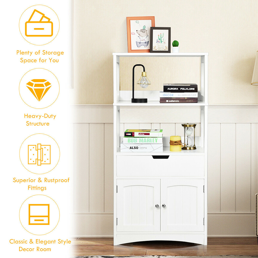 Costway 2 Door Single Drawer 2 Shelf White Freestanding Wooden Cabinet Image 7