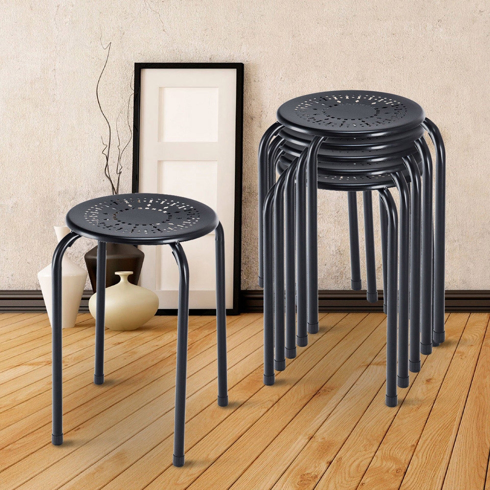 Costway Black Set of 6 Round Metal Stool Image 3