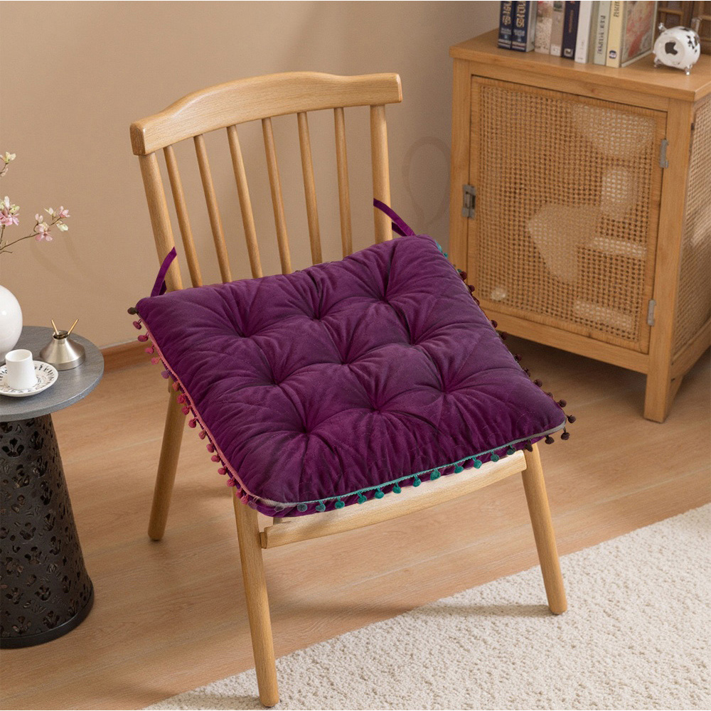 Living and Home Magenta Soft Chair Cushion with Pom Pom Trim 40 x 40cm Image 2