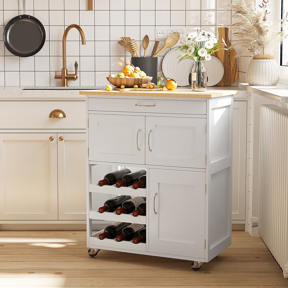 Portland White and Rubberwood Modern Kitchen Storage Trolley Image 2