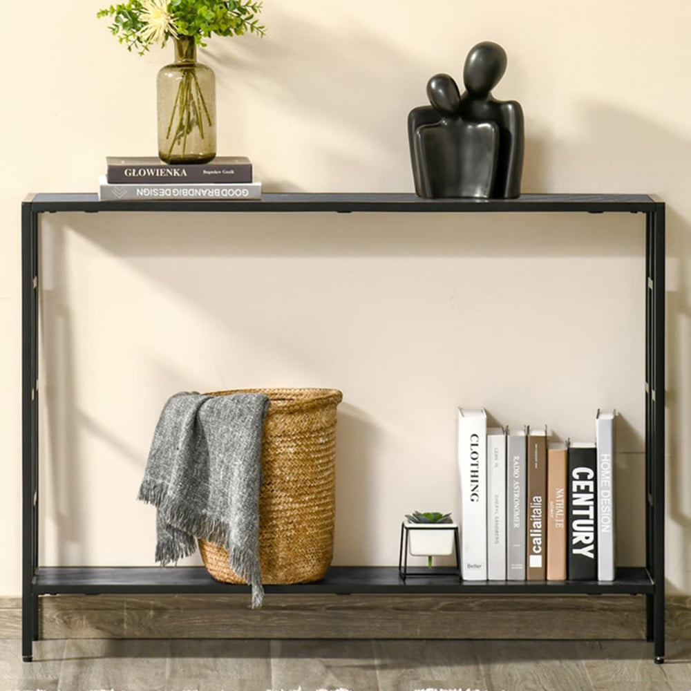 Portland Grey and Black Narrow Console Table Image 1