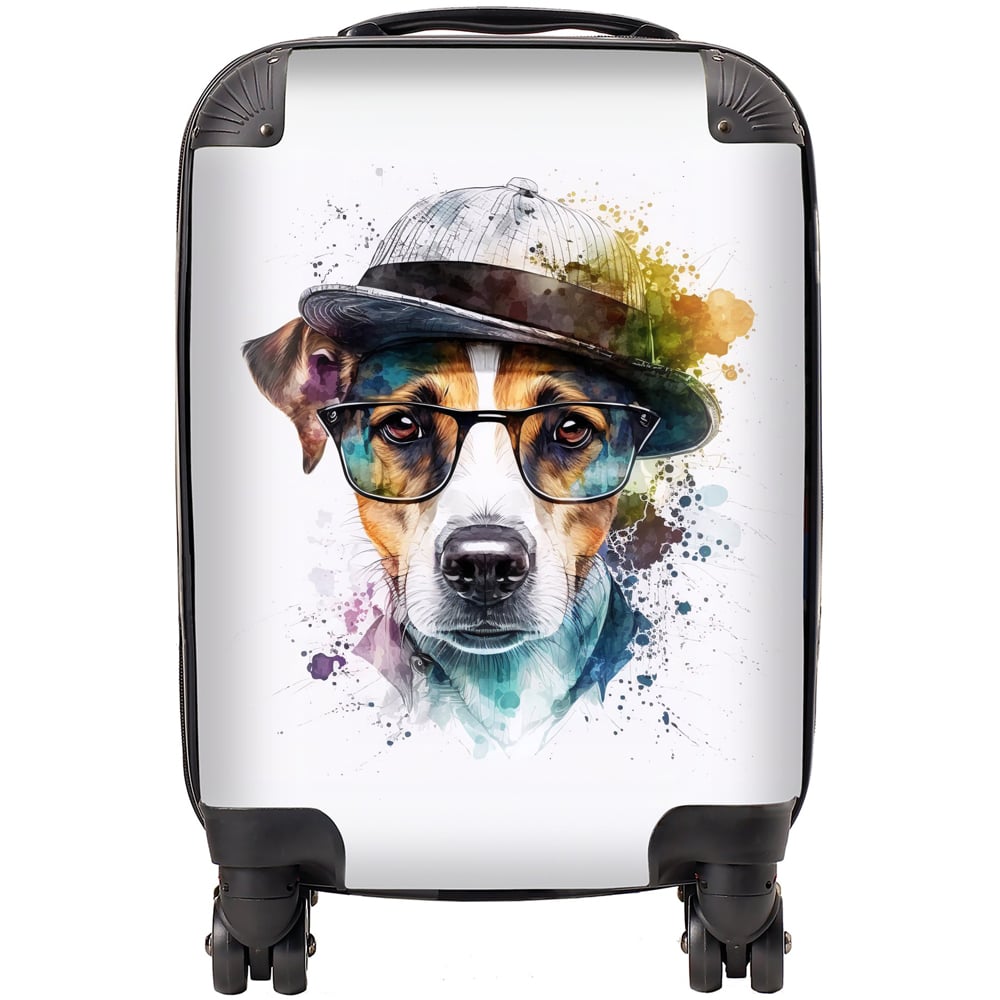 Warren Reed Designer Mini Cabin Jack Russell Dog Splashart Suitcase Image 1
