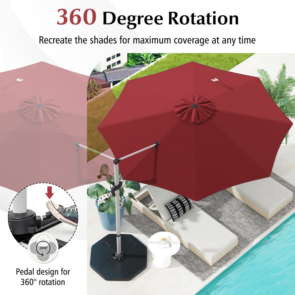 Costway Red Rotating Outdoor Umbrella 3.25m Image 5