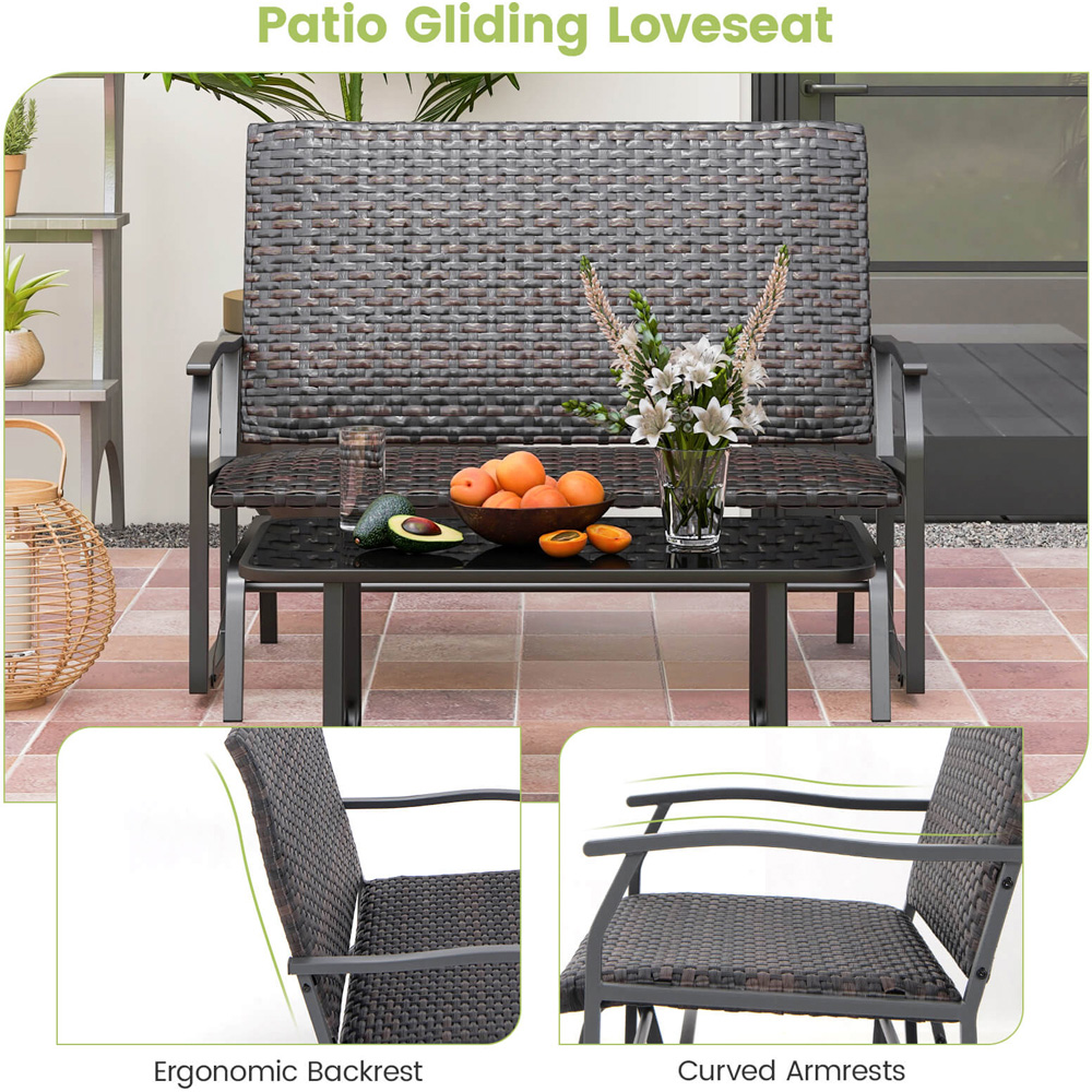 Costway Brown 2 Seater Outdoor Rattan Swing Glider Bench Image 8