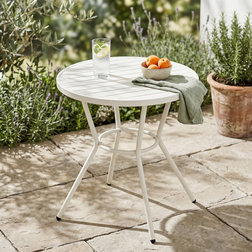 Core Products 2 Seater White Rope Back Effect Round Plastic Table Garden Bistro Set Image 5