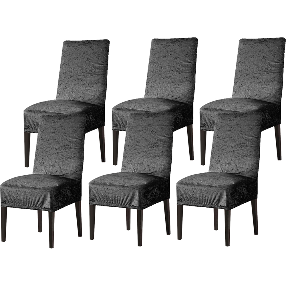 Homerepublic Charcoal Crushed Velvet Stretch Fit Chair Cover 6 Pack Image