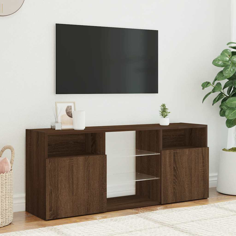 vidaXL 2 Door 4 Shelf Brown Oak Wide TV Cabinet with LED Lights Image 4