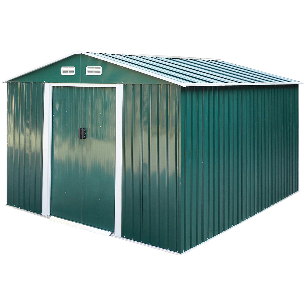 Living and Home 8 x 8ft Green Metal Apex Garden Storage Shed Image 1