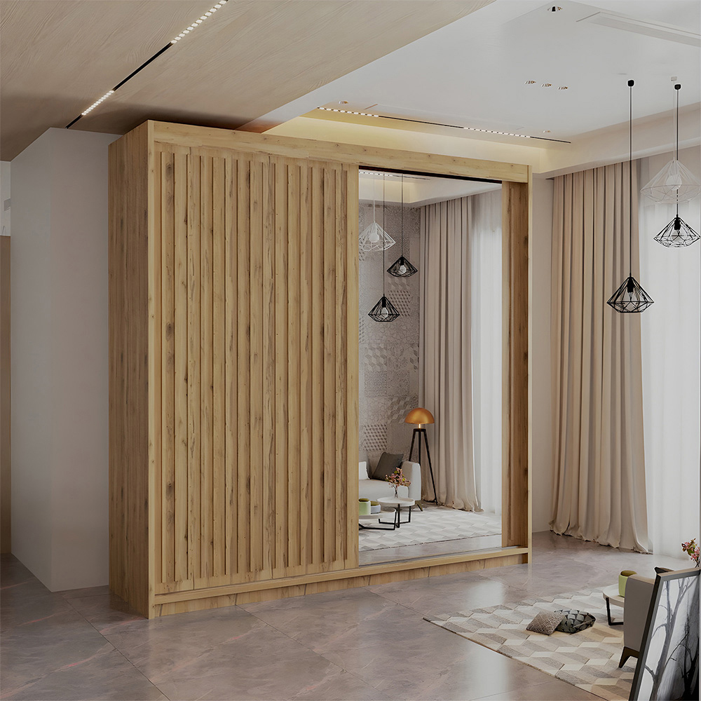 Sliding Wardrobes 4U Royal 2 Door Oak Minimalist Mirrored Wardrobe 150cm Image 4