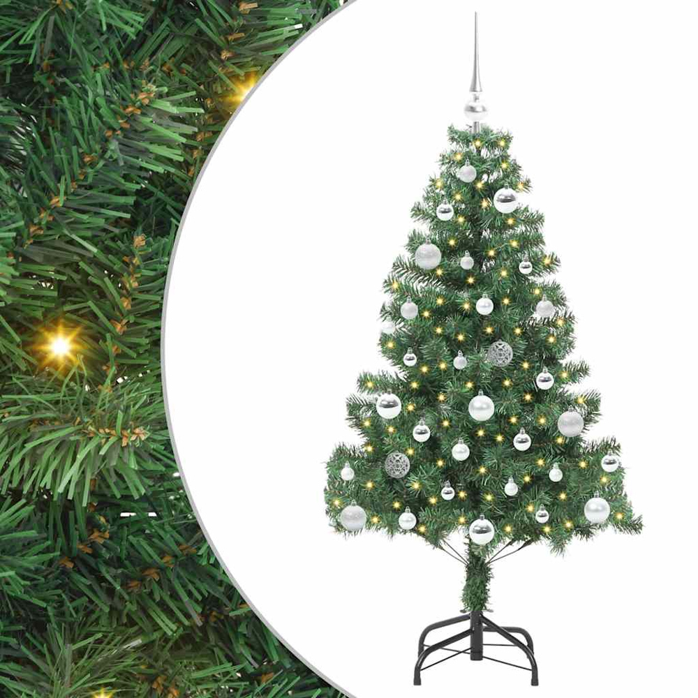 vidaXL Pre-Lit Silver Bauble Green Artificial Christmas Tree 5ft Image 6