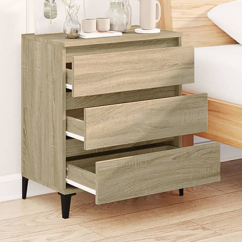 vidaXL 3 Drawer Sonoma Oak Sideboard with Metal Legs Image 1