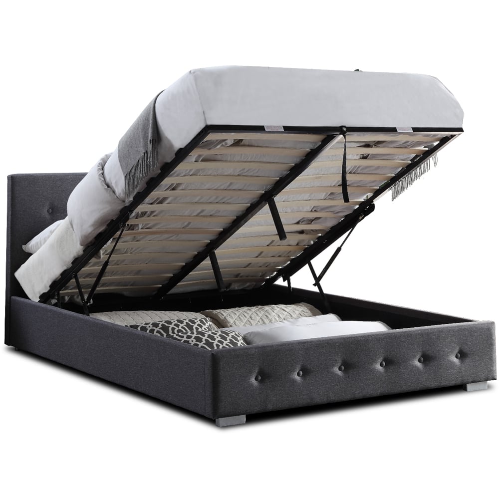 Home Treats Double Dark Grey Ottoman Bed with Mattress Image 4