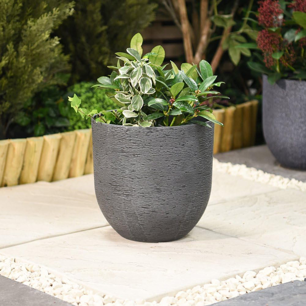 Garden Gear Dark Grey Stone Effect Planter 26cm 2 Pack Image 2