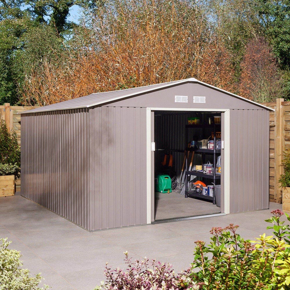 Rowlinson Trentvale Metal Apex Shed Light Grey with Foundation Kit 10 x 12ft Image 8