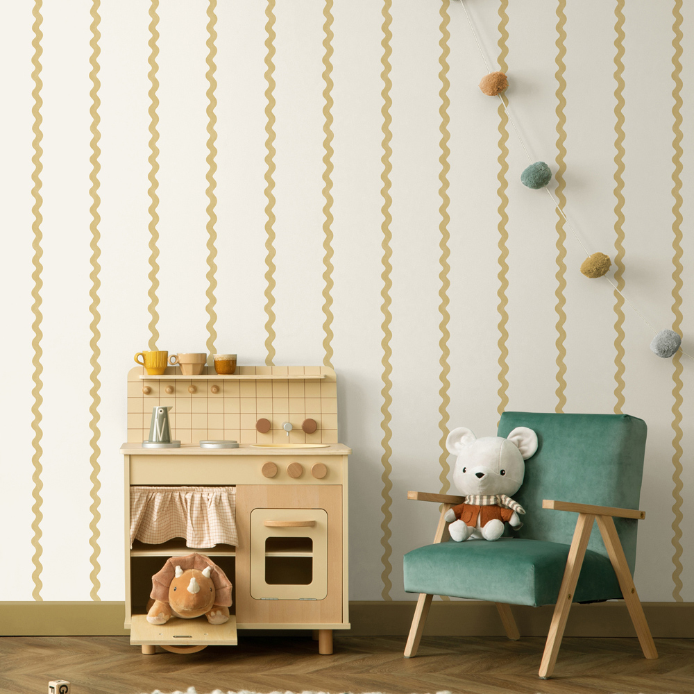 Holden Decor Do The Wiggle Ochre Stripe Wallpaper Image 3