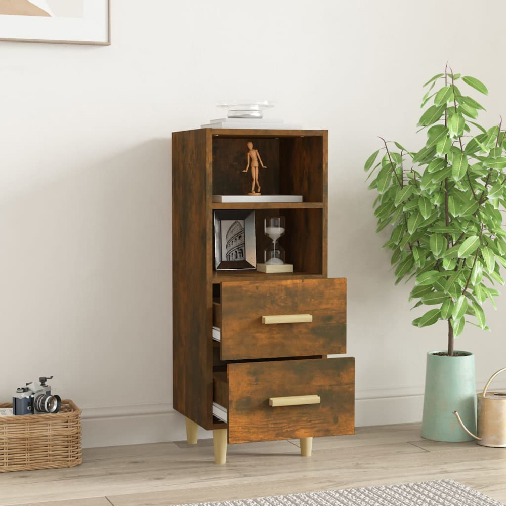 vidaXL 2 Drawer 2 Open Shelf Smoked Oak Sideboard with Wooden Legs Image 3