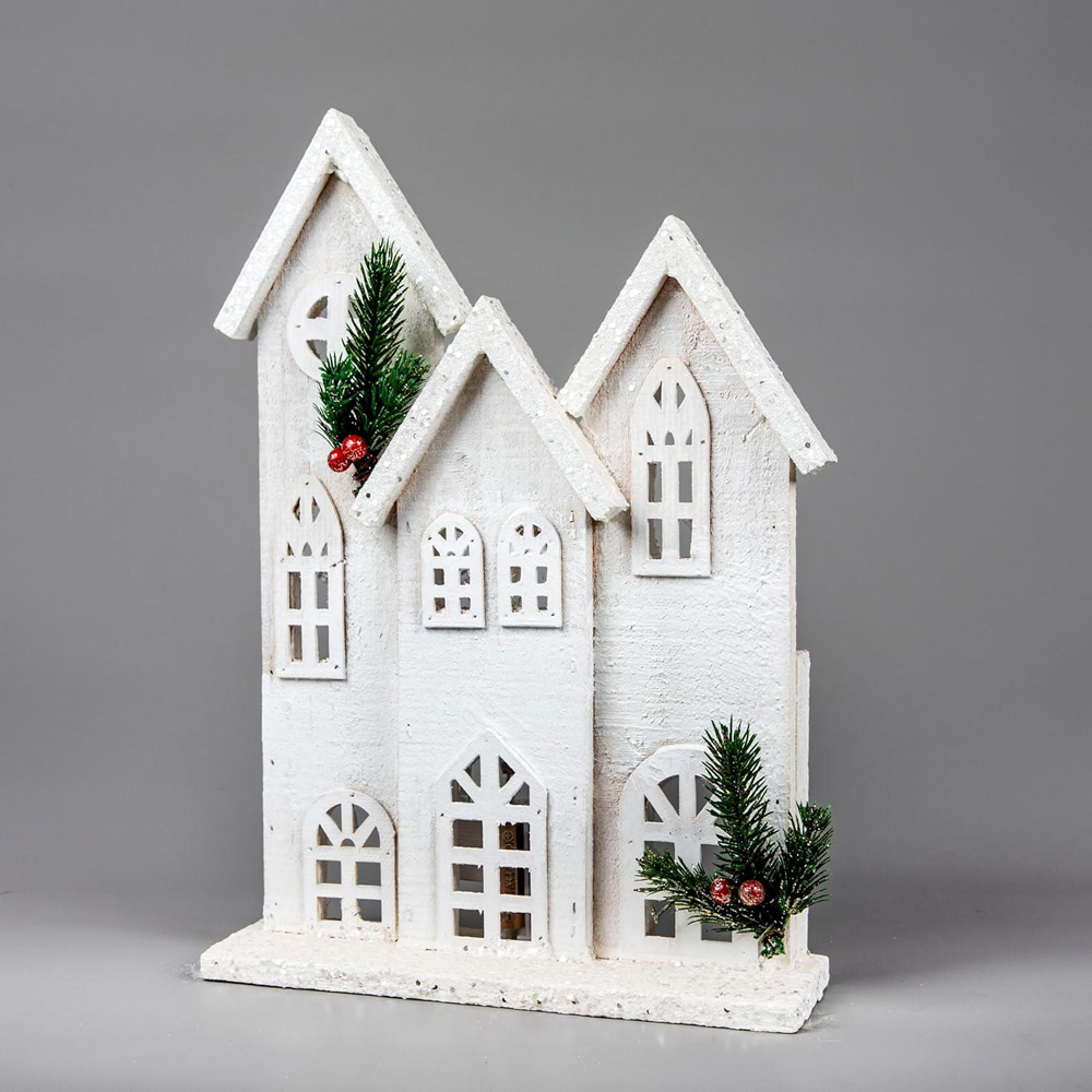 Shatchi White Snow Covered Wooden House LED Christmas Decoration Image 2