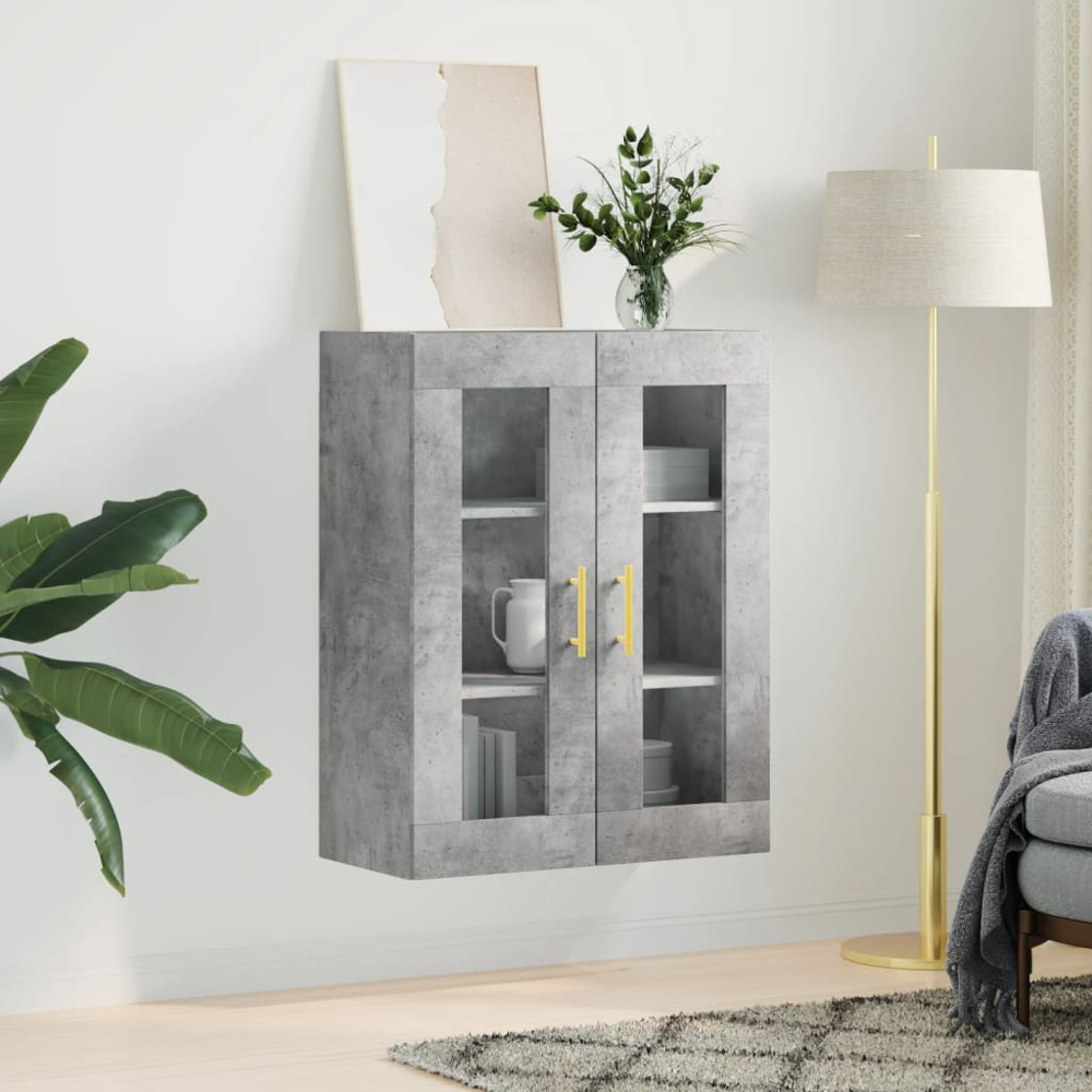 vidaXL 2 Glass Door Concrete Grey Wall Mounted Cabinet Image 3