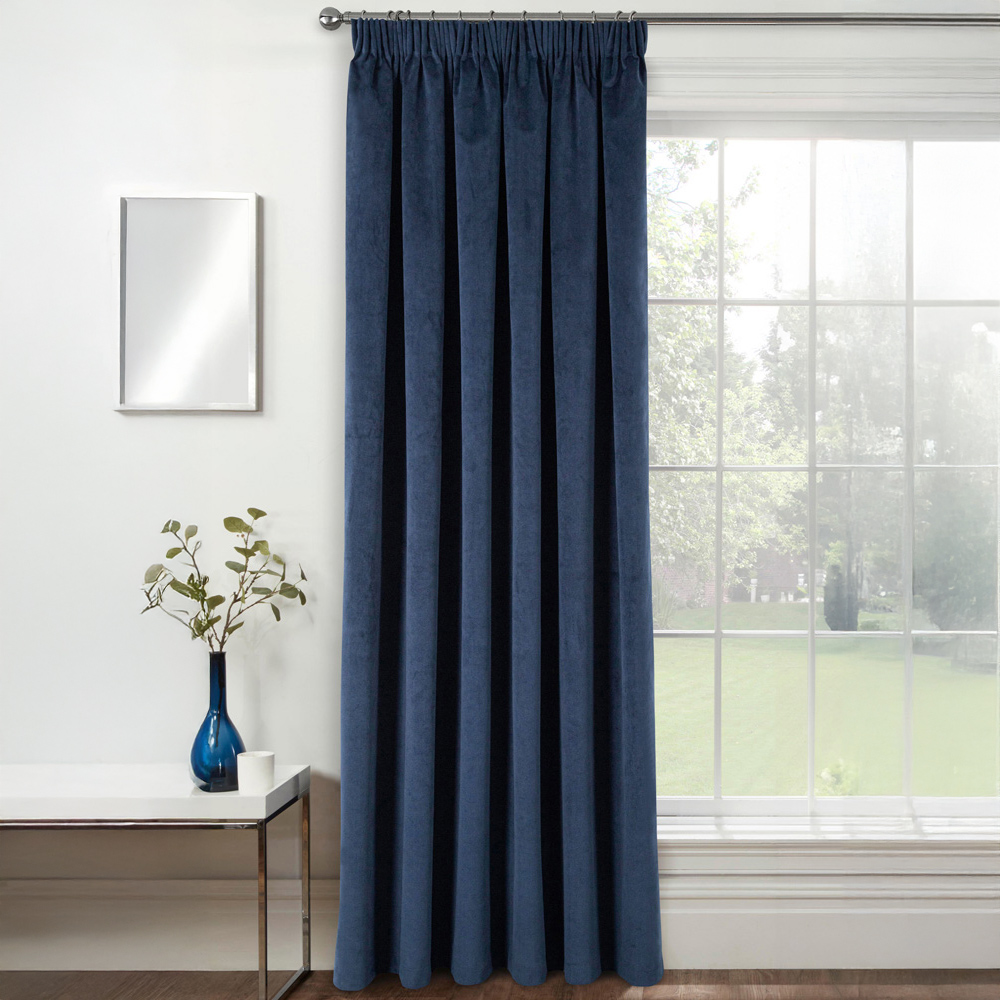 Enhanced Living Oxford Navy Thermal Blackout Pencil Pleat Velvet Door Curtain 168 x 214cm Image 1
