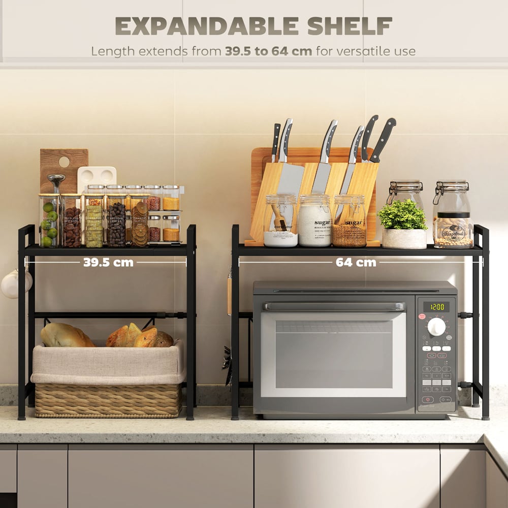 HOMCOM 2 Tier Black Expandable Microwave Oven Rack Image 6