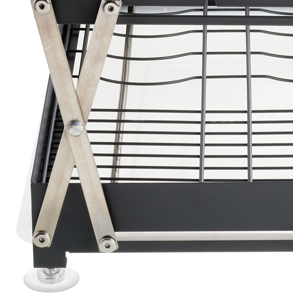 Living and Home 2 Tier Gunmetal Grey Carbon Steel Dish Drainer with Secure Plate Slot Image 5