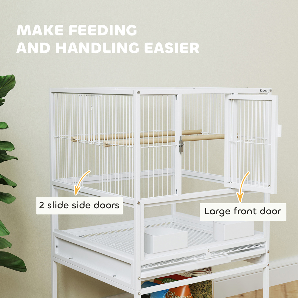 PawHut Large White Acrylic Bird Cage with Rolling Stand and Viewing Panel Image 6