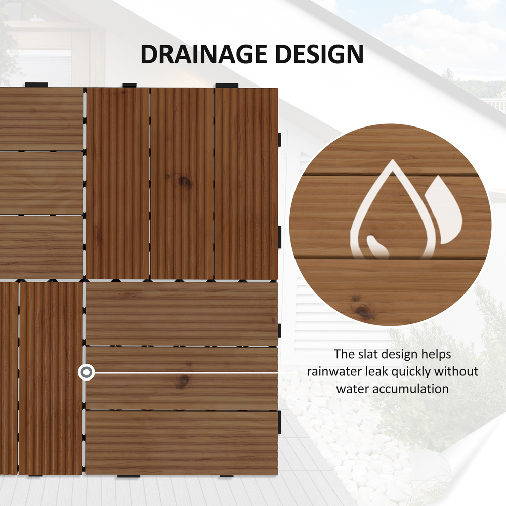 Outsunny Brown Wooden Deck Tiles 30 x 30cm 9 Pack Image 5