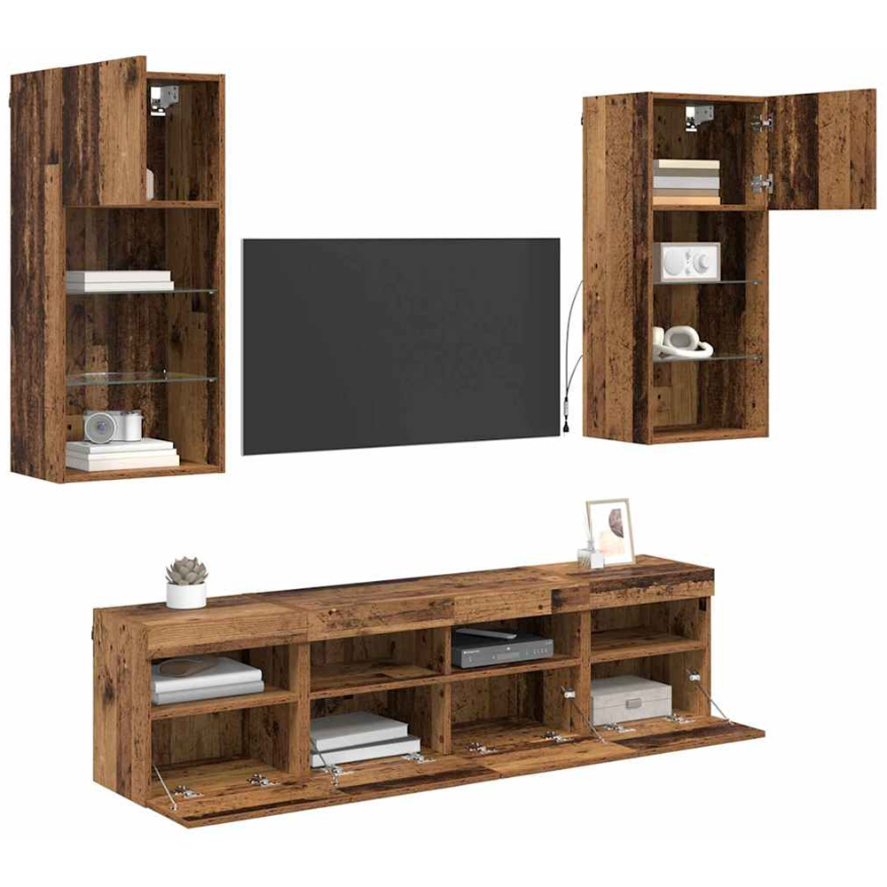 vidaXL LED Old Wood TV Wall Unit Image 3