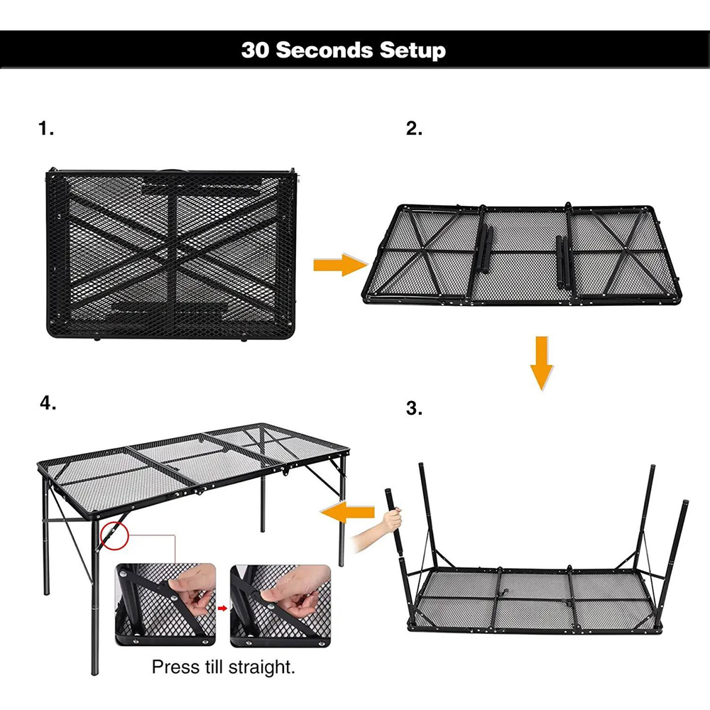 Living and Home Black Tri-fold Aluminium Height Adjustable Camping Table Image 7