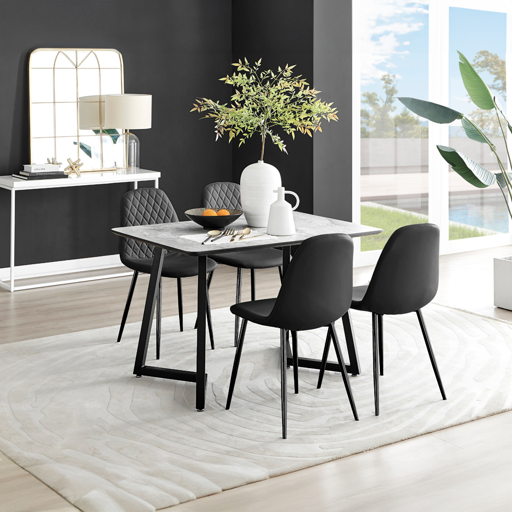 Furniturebox Copeland Valera Marble Effect 4 Seater Dining Set White and Black Image 8