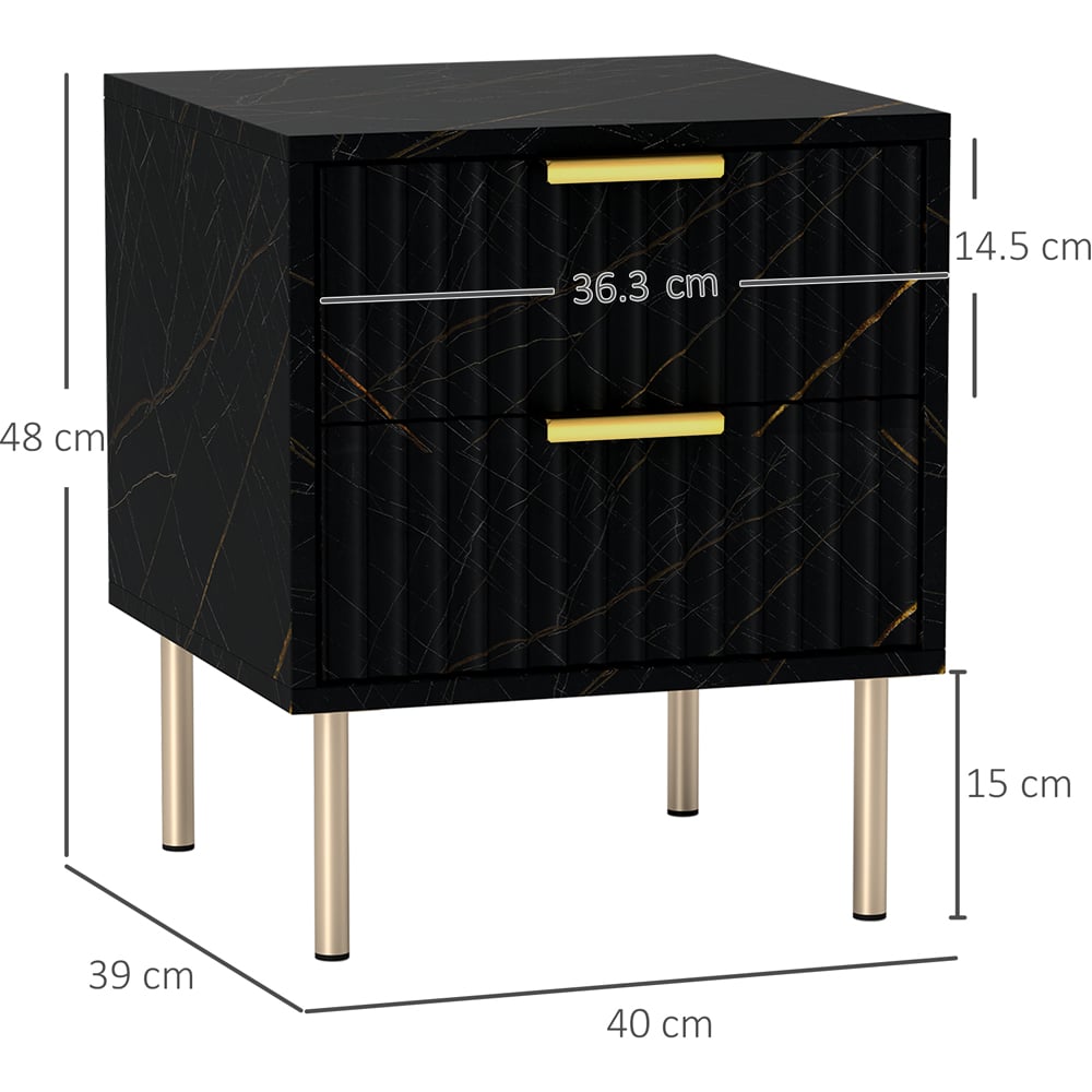 Portland 2 Drawer Black Bedside Table Image 9