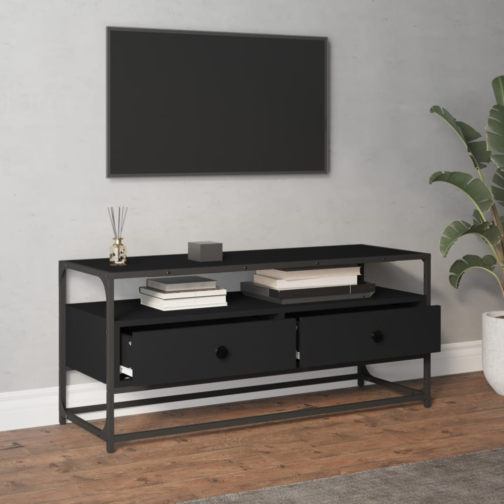 vidaXL 2 Drawer Single Shelf Black TV Cabinet Image 8