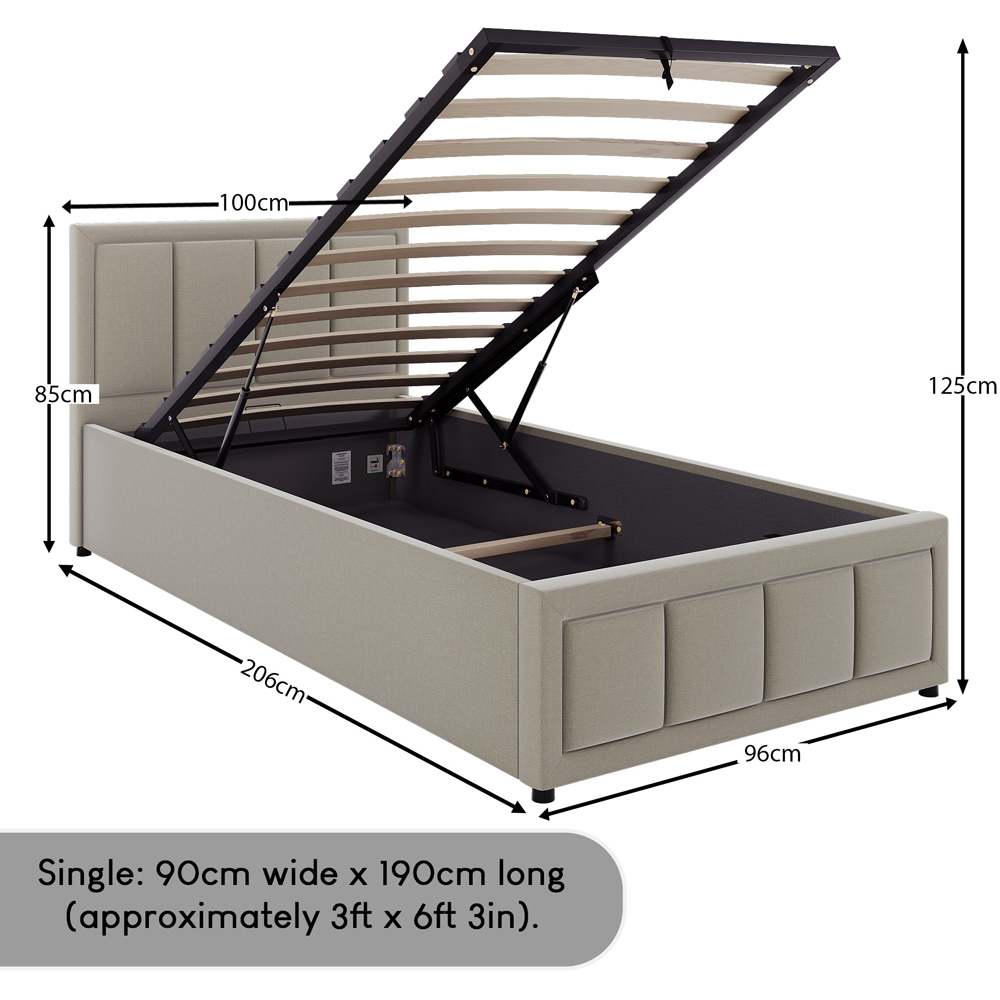 VIDA DESIGNS Vanita Single Beige Linen Ottoman Bed with Padded Headboard Image 8